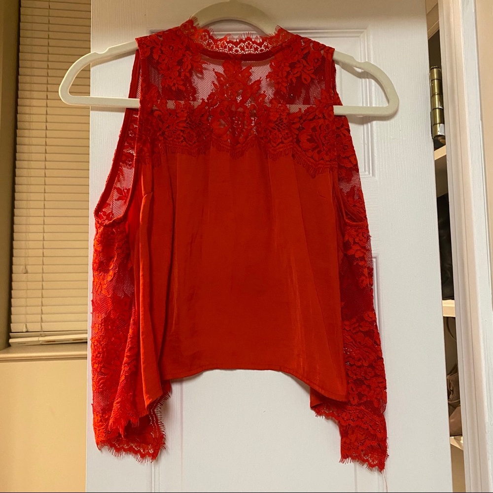 FREE PEOPLE RED LACE BACKLESS TOP